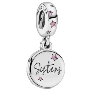 Authentic Pandora Forever Sisters Dangle Charm with Pink Stars - NWOT